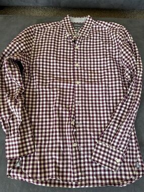 Bonobos Men's Burgundy and White Gingham Button-Down Shirt